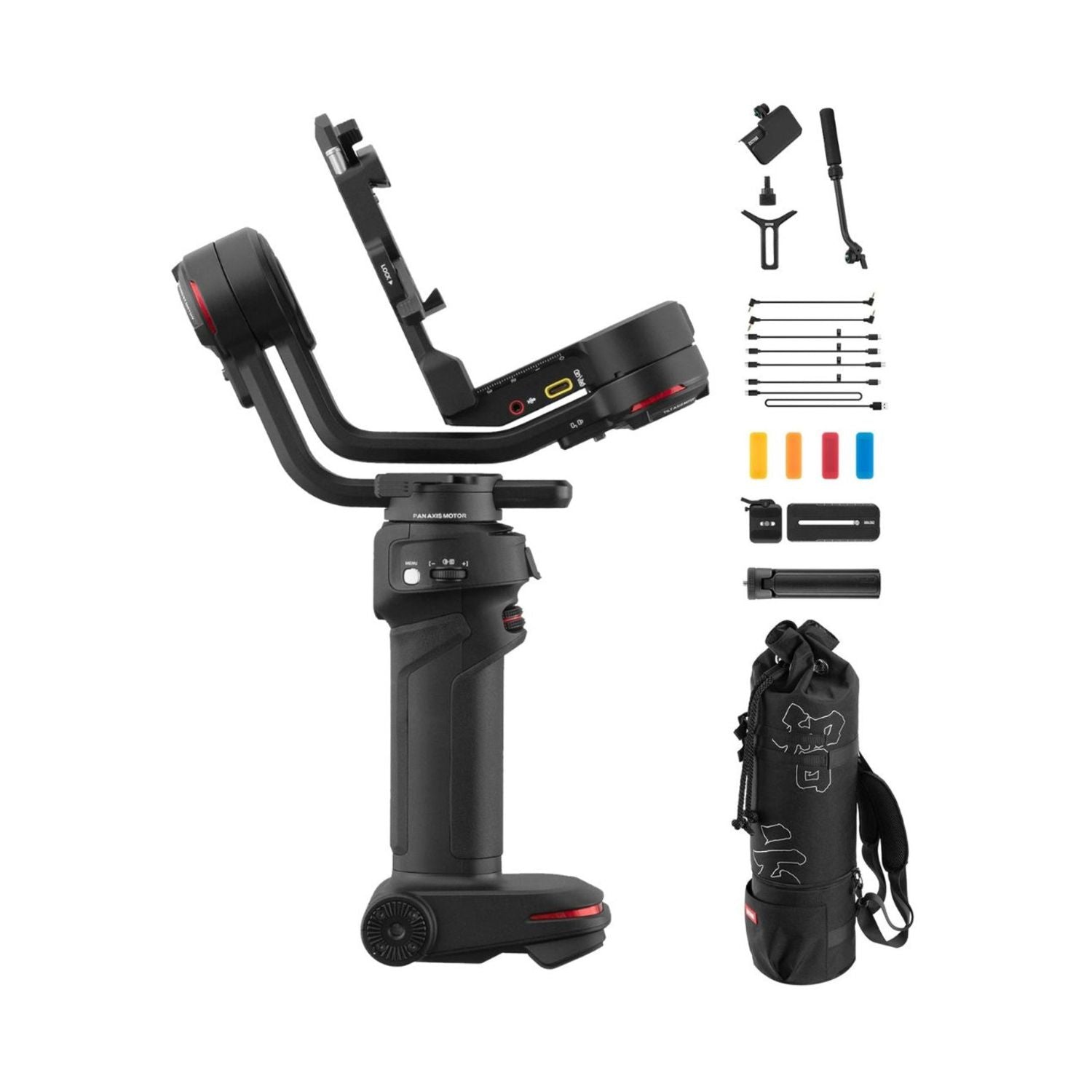 WEEBILL-3 gimbal stabilizer kit with cables, mounting accessories, and storage bag